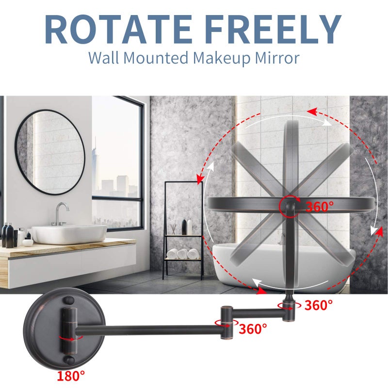DOWRY Wall Mounted Magnifying Makeup Mirror with 10x Magnification, Oil Rubbed Bronze, 8 Inch Double-Sided Swivel Makeup Mirror Wall, 12 Inch Extension - Image 3